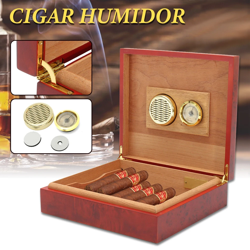 

20Count Cedar Wood Cigar Humidor Box Portable Travel Cigar Storage Case Box With Humidifier Hygrometer Cigar Moisturizing Device