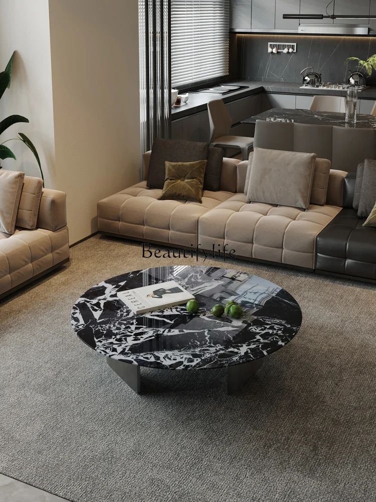 

Italian Minimalist Dali Stone Endtable round Living Room Designer Modern Minimalist Black Luxury Stone Endtable