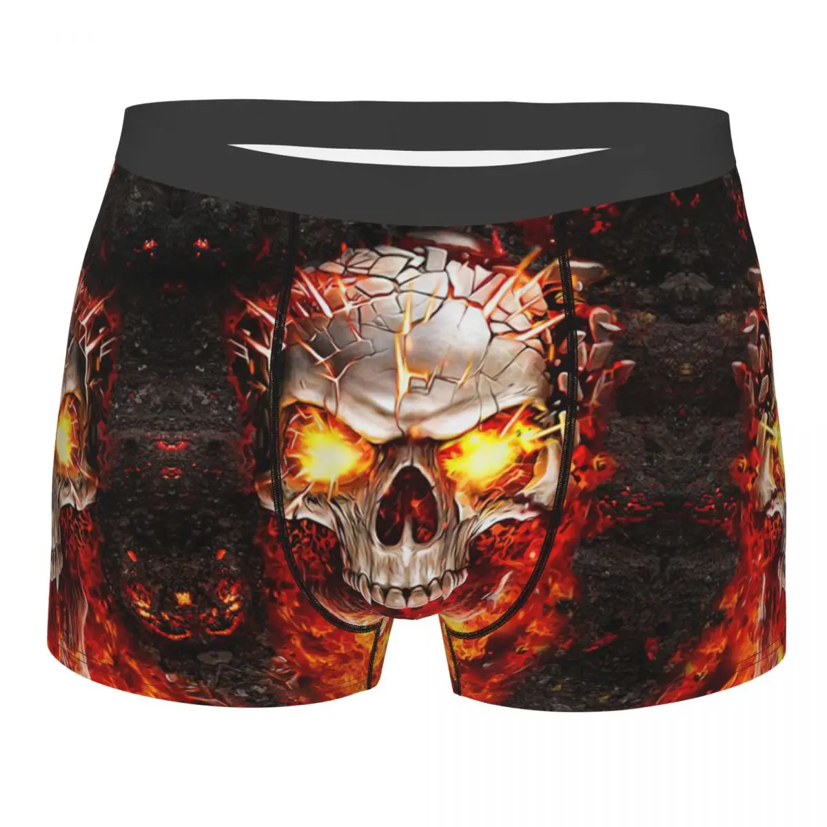 

Men Burning Heavy Metal Death Skull Underwear Funny Boxer Shorts Panties Homme Breathable Underpants Plus Size