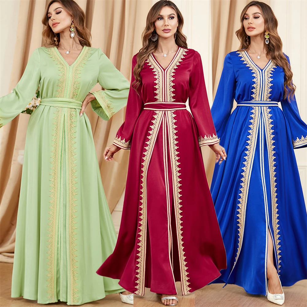 

2 Piece Abaya Women Muslim Long Maxi Dresses Set Turkey Arabic Kaftan Eid Party Gown Gulf Jalabiya Dubai Islam Morocco Vestidos