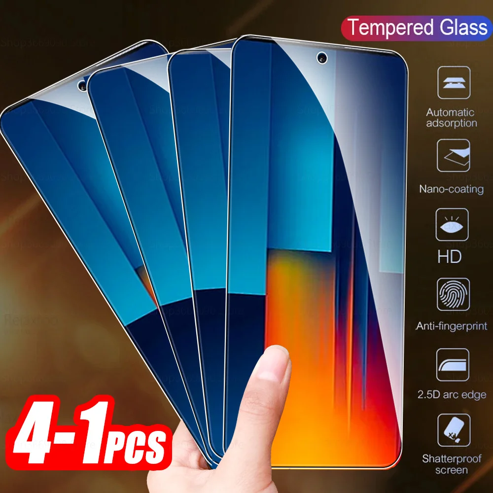 

1-4Pcs Full Cover Tempered Glass For Xiaomi Poco M6 Pro 4g Screen Protectors Pocophone Poko M6Pro M 6 Pro 6.67'' Protective Film