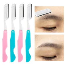 

4pc Portable Eyebrow Trimmer Safety Foldable Facial Hair Remover Blades Makeup Eyebrow Shaper Razor Beauty Tools Kit Brow Shaver