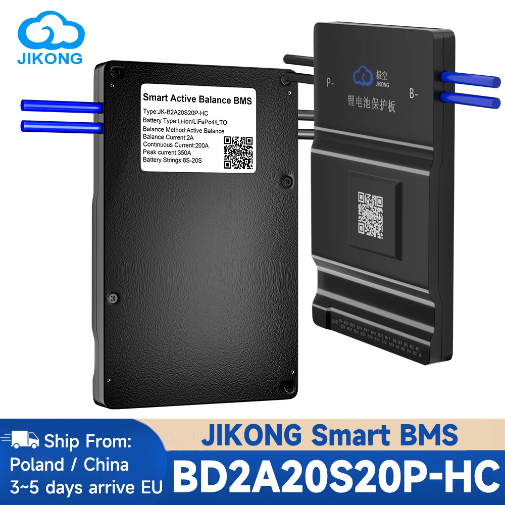 

JIKONG BMS B2A20S20P with Heat CAN BT RS485 2A Active Balance for 4S~24S Li-ion LifePo4 Battery 200A Charge JK BMS Smart