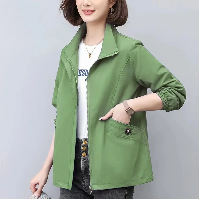 

Middle-Aged Short Trench Coat Women's Top 2024New Spring Autumn Thin Windbreaker Casual Joker Outwear Mother Loose Jacket Female