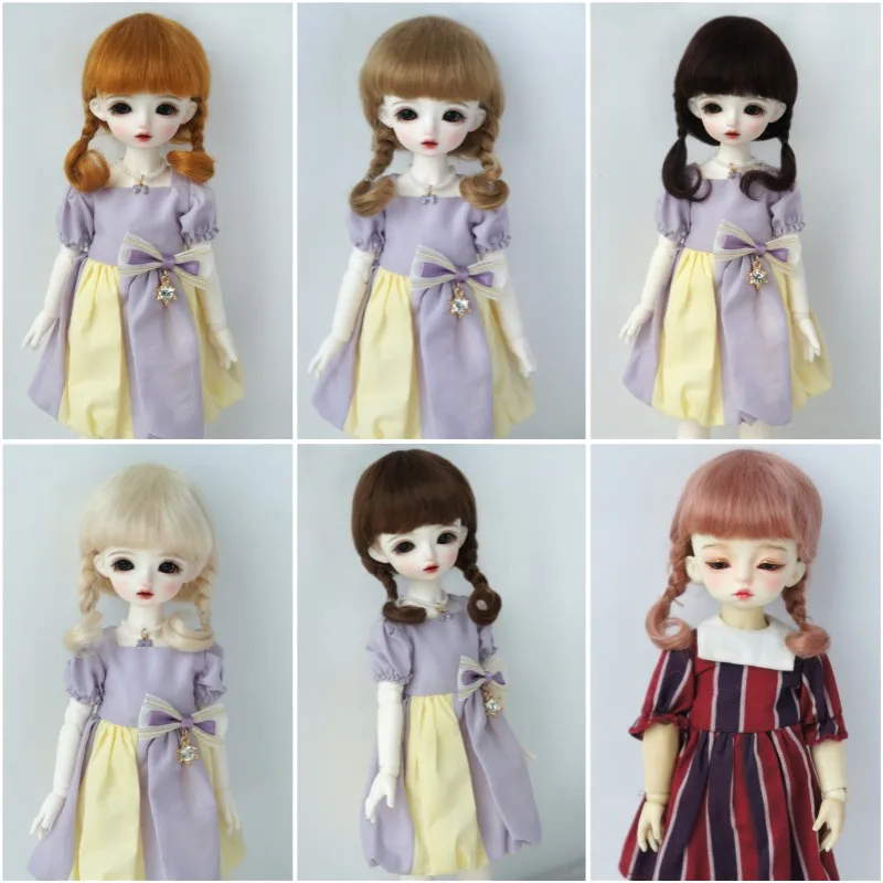 

Jusuns Mohair Toy wigs JD143 1/6 6-7inch 16-18cm Short Anna Mini Twins Braids Pony BJD Hair 1/6 Doll accessories