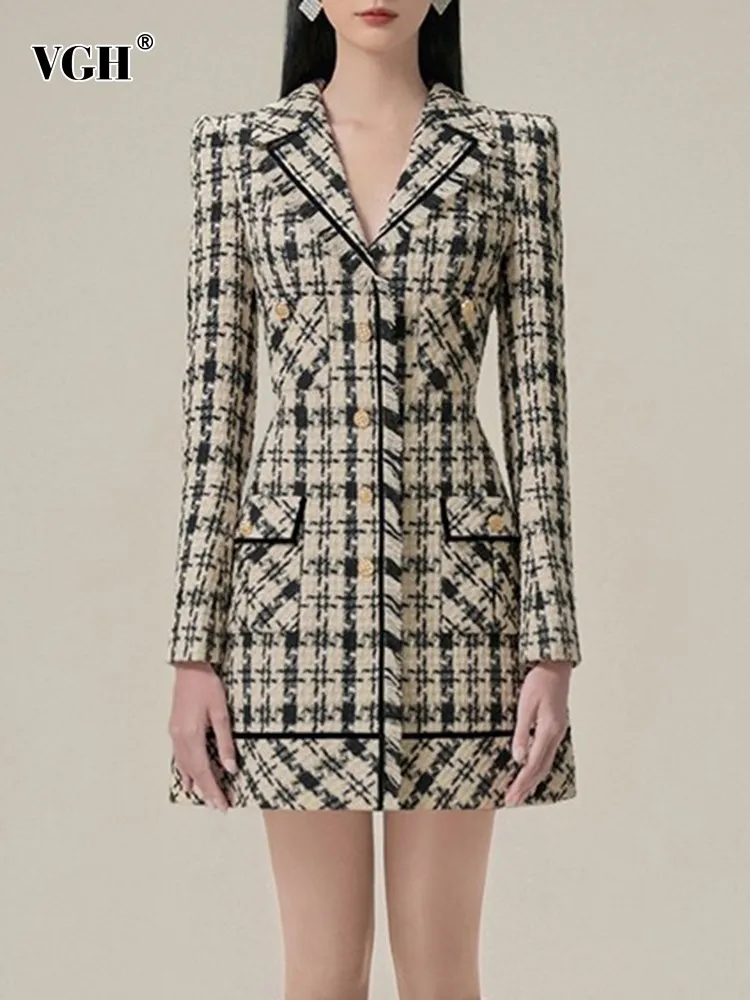 VGH hit color plaid printing spliced pocket dress for women lapel long sleeve high waist patchwork button elegant dresses female
VGH hit color plaid printing spliced pocket dress for women lapel long sleeve high waist patchwork button elegant dresses female