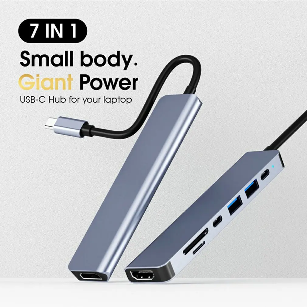 

USB-концентратор 7 в 1 на 4K HDMI-совместимый адаптер Type C OTG Thunderbolt 3 док-станция с PD TF SD для Macbook Pro/Air iPad XPS Surface