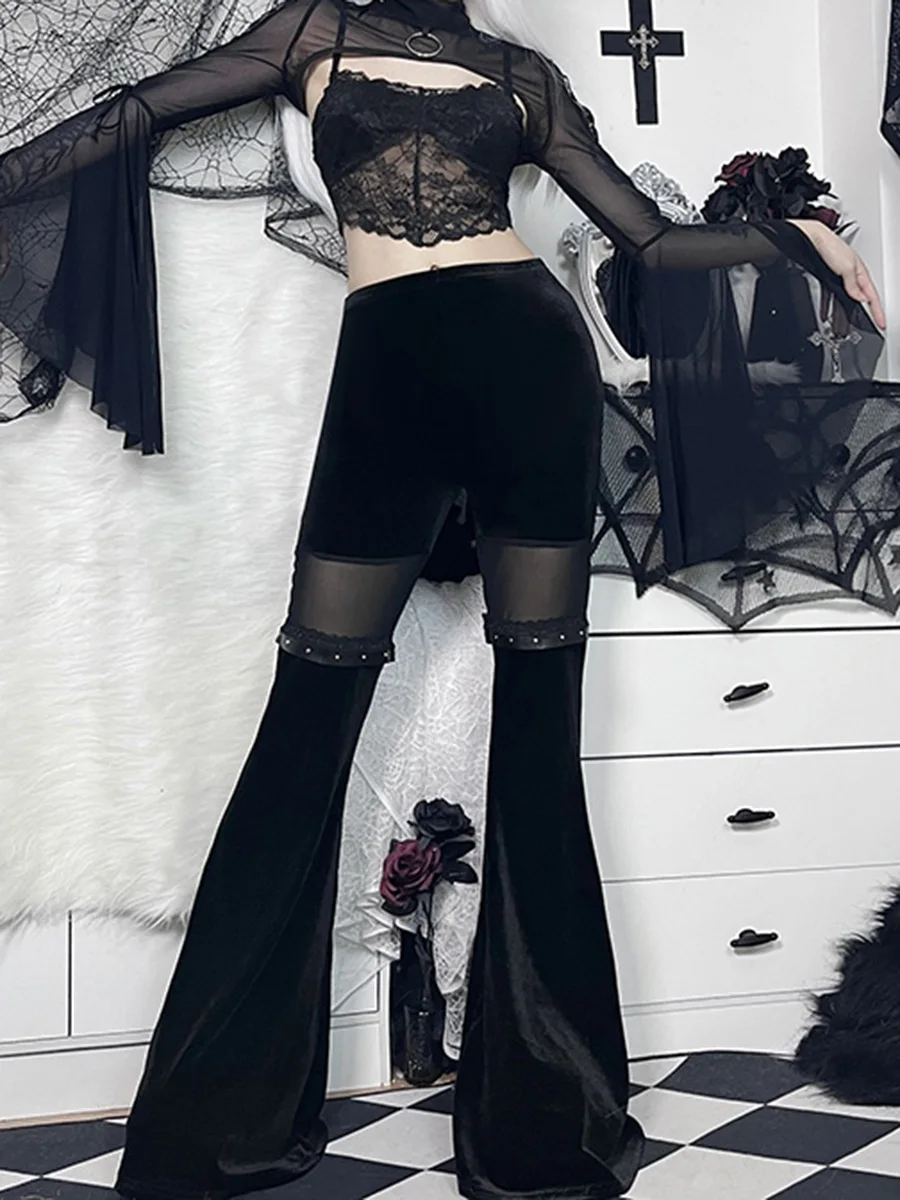 Women Flared Pants, High Waist See-through Patchwork Slim Fit Long Trousers for Club Party
Women Flared Pants, High Waist See-through Patchwork Slim Fit Long Trousers for Club Party