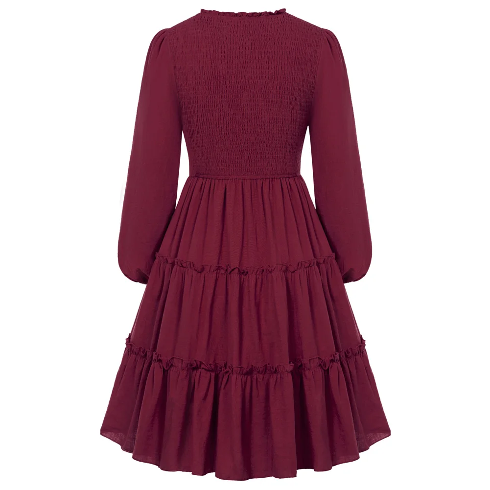 Women Elegant Causal Party Dresses Smocked Cotton Dress Long Sleeve Crew Neck Elastic Waist Solid Color O-Neck Dress 
Women Elegant Causal Party Dresses Smocked Cotton Dress Long Sleeve Crew Neck Elastic Waist Solid Color O-Neck Dress