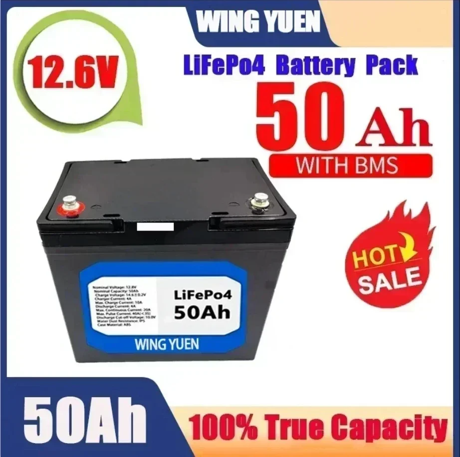 

NEW 12V 50Ah Lithium Iron Phosphate Battery LiFePO4 Built-in BMS LiFePO4 Battery for Solar Power System RV House Trolling Motor