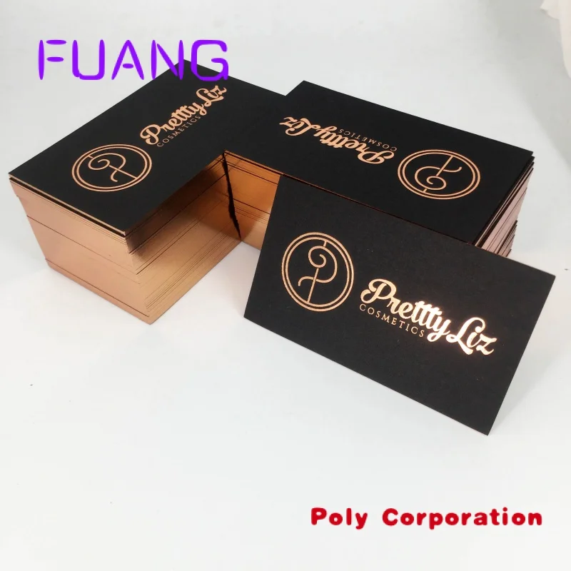 

Custom Printing Custom Rose Gold Foil Emboss Logo Foil Edge Cardboard Thick Paper Luxury Black Business Card Printing