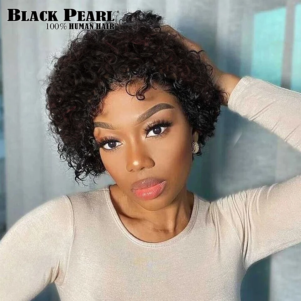 

Pixie Cut Highlight Kinky Curly Short Bob Wigs Human Hair For Black Women With Bangs Glueless Blonde Highlight Wig Deep Wavy Wig