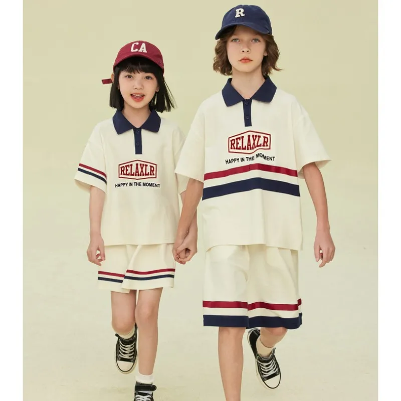 

Summer Boys Cotton Alphabet Preppy Tee Tops+Shorts Girls T-Shirt+Skirt Child 2PCS Outfit Workout Set School Kid Tracksuit 5-16Yr