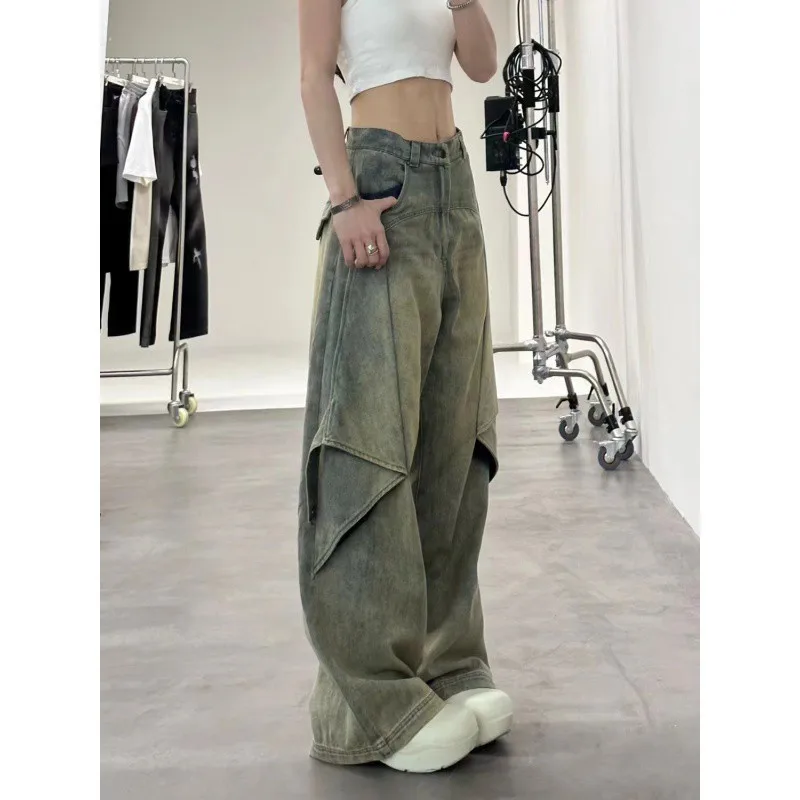 

Large Size Retro Washed Variable Slightly Flared Jeans Women's American High Waist Straight Loose Wide Leg Drape Long Pants