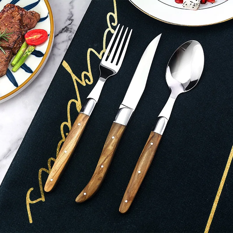 6Pcs22.5CM Olive Wood Straight Handle Steak Knives Fork Spoon Set Stainless Steel Dinner Knife Cutlery Laguiole Tableknife Sharp
6Pcs22.5CM Olive Wood Straight Handle Steak Knives Fork Spoon Set Stainless Steel Dinner Knife Cutlery Laguiole Tableknife Sharp