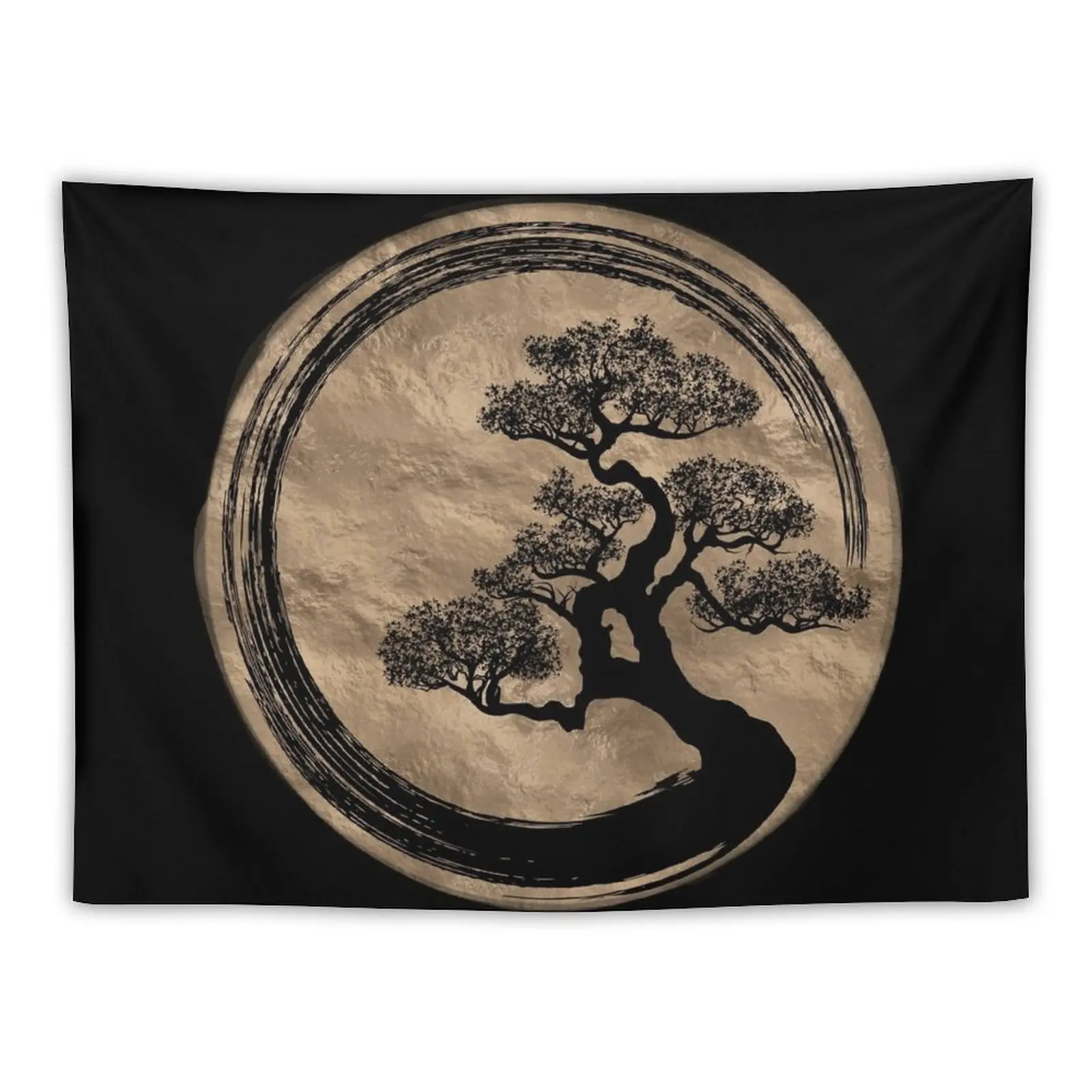 

Enso Zen Circle and Bonsai Tree Gold Tapestry Room Decorating Aesthetic Room Aesthetic Decor Decor For Room Tapestry