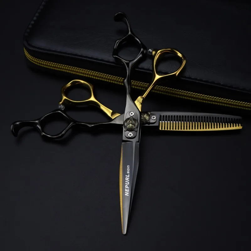 

Nepurlson Hair Scissors Set 6 inch 440C Professional Hairdressing Scissors Barber Thinning Scissor Hairdresser Haircut Shears