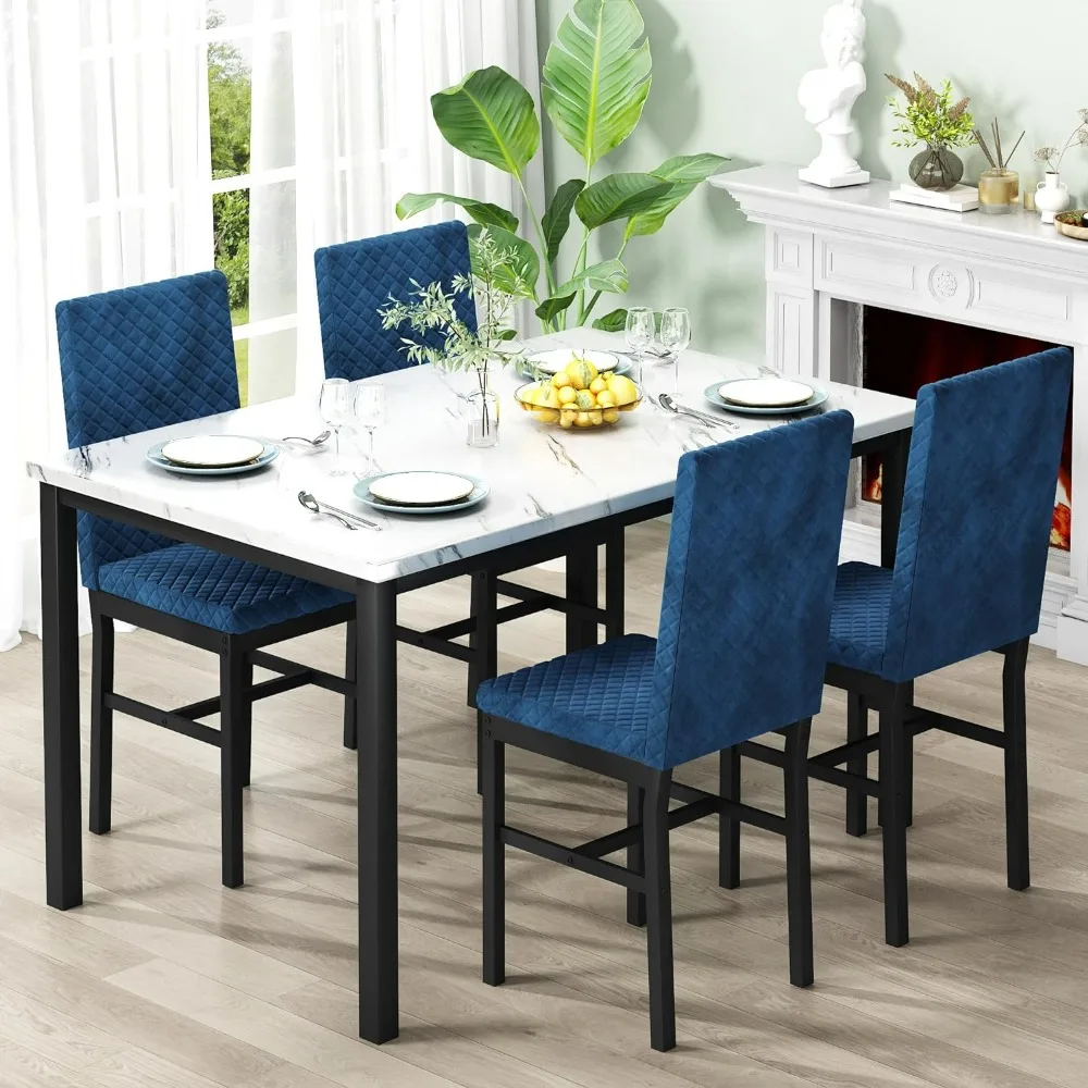 Marble Dining Table Set for 4, Faux Marble Table and 4 Velvet Upholstered Chairs for Kitchen or Dining Room, White & Blue
Marble Dining Table Set for 4, Faux Marble Table and 4 Velvet Upholstered Chairs for Kitchen or Dining Room, White & Blue