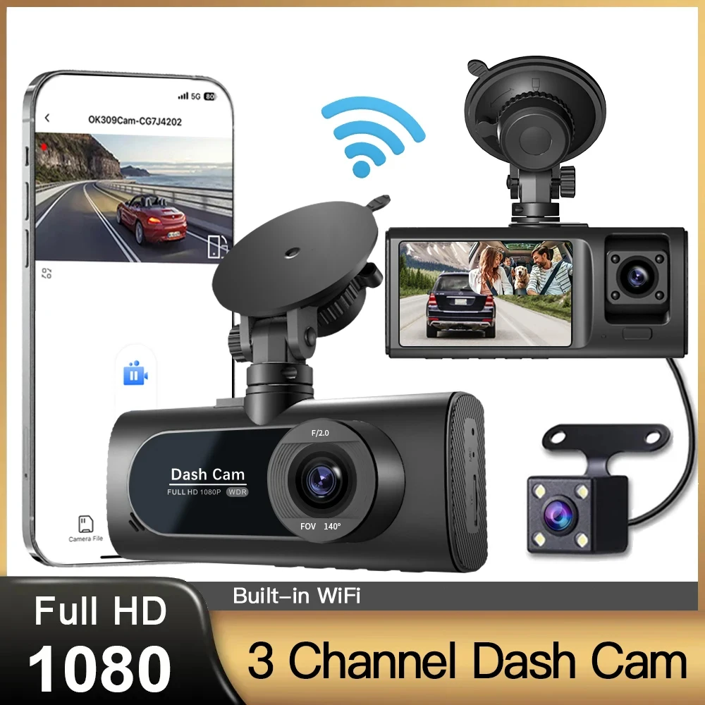 

3 Channel WiFi Car DVR HD 1080P 3-Lens Vehicle Dash Cam Three Way Camera DVRs Recorder Video Registrator Dashcam Camcorder