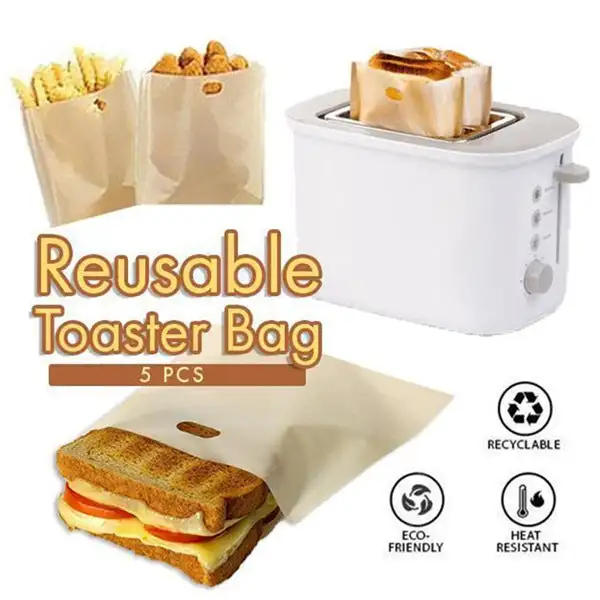 

5 pcs/set Reusable Toaster Bag Non Stick Bread Bag Sandwich Bags Fiberglass Toast Microwave Heating Pastry Tools Baking Sheets