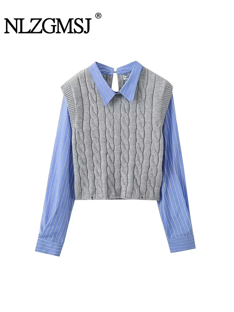 Nlzgmsj TRAF 2024 Women Patchwork Knit Sweater Lapel Shirt Sleeve Pullover Woman Vintage Slim Cropped Sweater Autumn Winter Tops
Nlzgmsj TRAF 2024 Women Patchwork Knit Sweater Lapel Shirt Sleeve Pullover Woman Vintage Slim Cropped Sweater Autumn Winter Tops