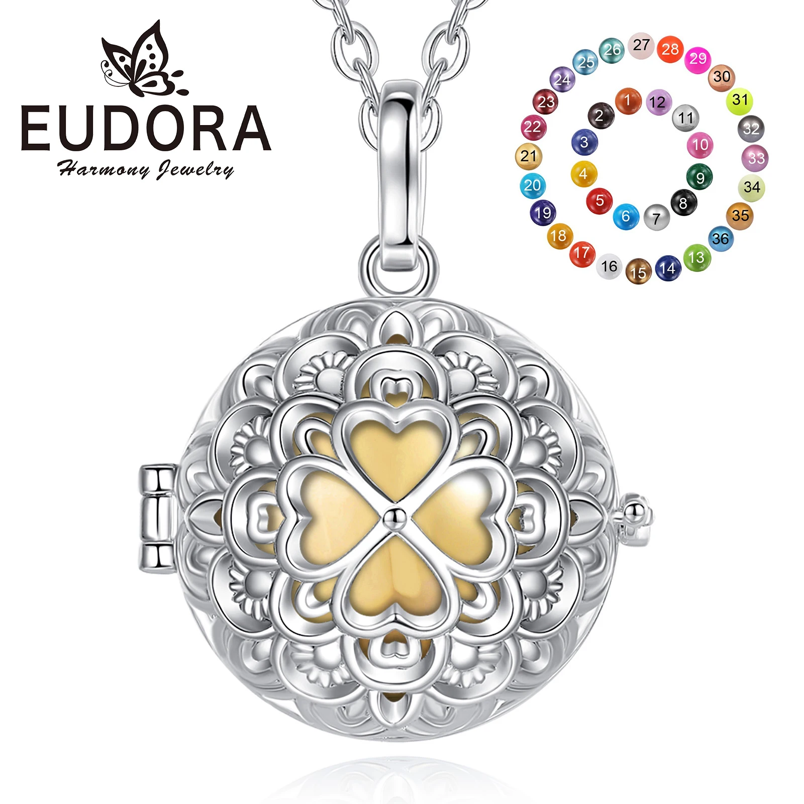 Eudora 20mm Harmony Ball Flower Clover Necklace Pregnancy Bola Angel Caller Baby Wishing Chime Ball Pendant Women Jewelry Gift
Eudora 20mm Harmony Ball Flower Clover Necklace Pregnancy Bola Angel Caller Baby Wishing Chime Ball Pendant Women Jewelry Gift