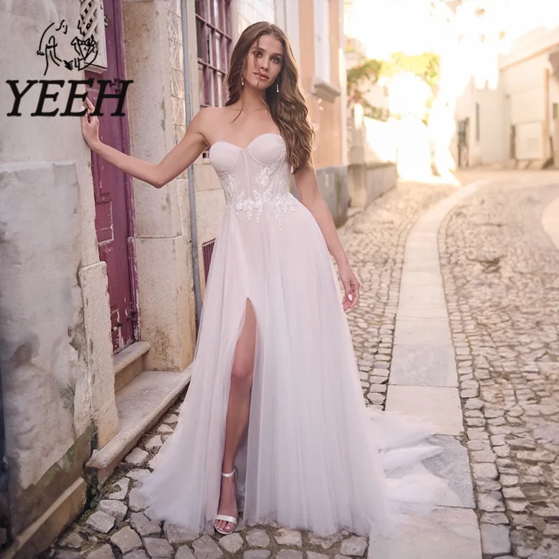 YEEH Wedding Dress Lace Appliques Low Back Bridal Gown Sweetheart Neckline Strapless Sweep Train Vestido De Noiva for Bride
YEEH Wedding Dress Lace Appliques Low Back Bridal Gown Sweetheart Neckline Strapless Sweep Train Vestido De Noiva for Bride