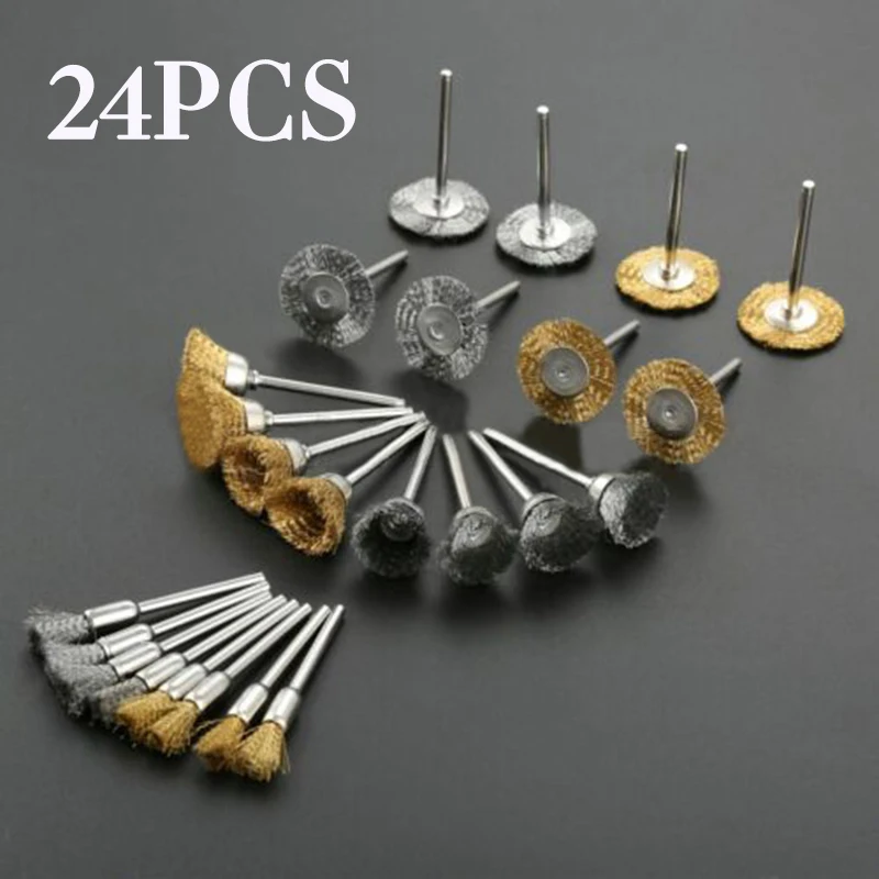 Stainless Steel & Brass Wire Wheel Brush Set 24 PCS 3.0mm Shank Abrasive Tool Polishing Brush Rotary Tools Grinder Accessories
Stainless Steel & Brass Wire Wheel Brush Set 24 PCS 3.0mm Shank Abrasive Tool Polishing Brush Rotary Tools Grinder Accessories