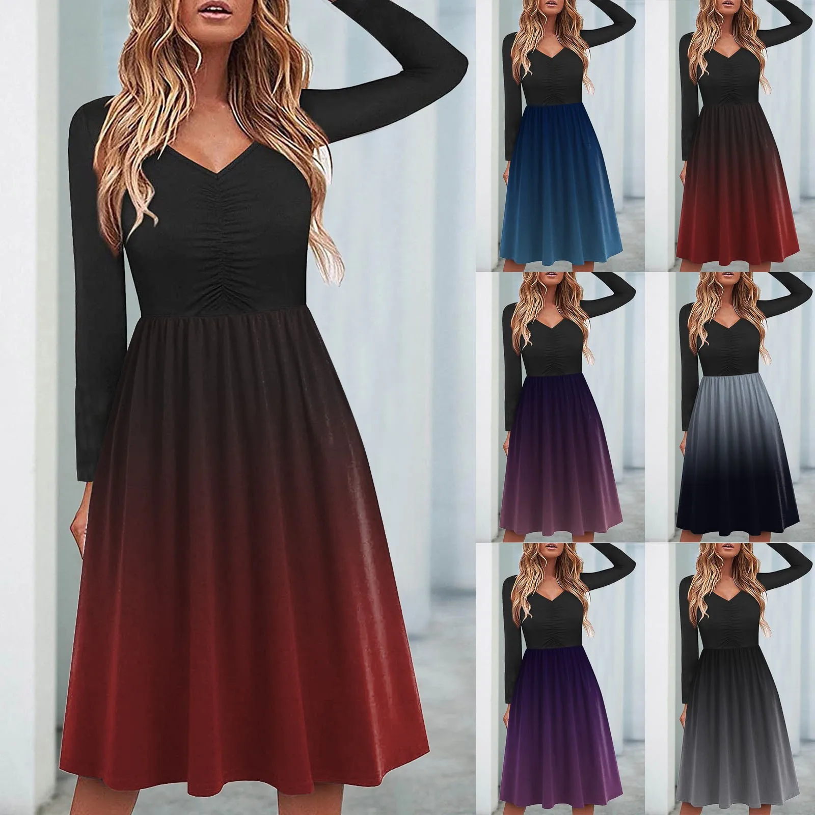 Women's Solid Long Sleeved V Neck Knee Length Dress Slim Sexy Leisure Dress Holiday Tour Loose Formal Dresses for Women
Women's Solid Long Sleeved V Neck Knee Length Dress Slim Sexy Leisure Dress Holiday Tour Loose Formal Dresses for Women