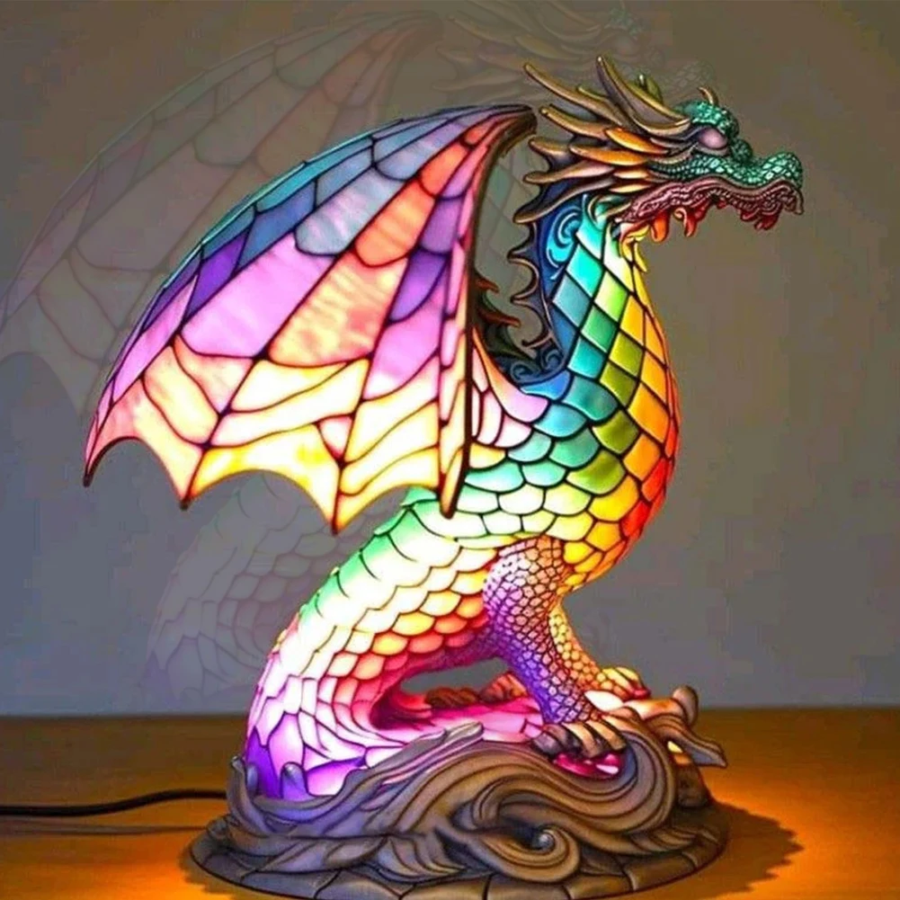 

Resin Stained Glass Animal Table Light Night Light Owl Horse Rooster Elephant Table Lamp for Living Room Home Bedroom Decoration