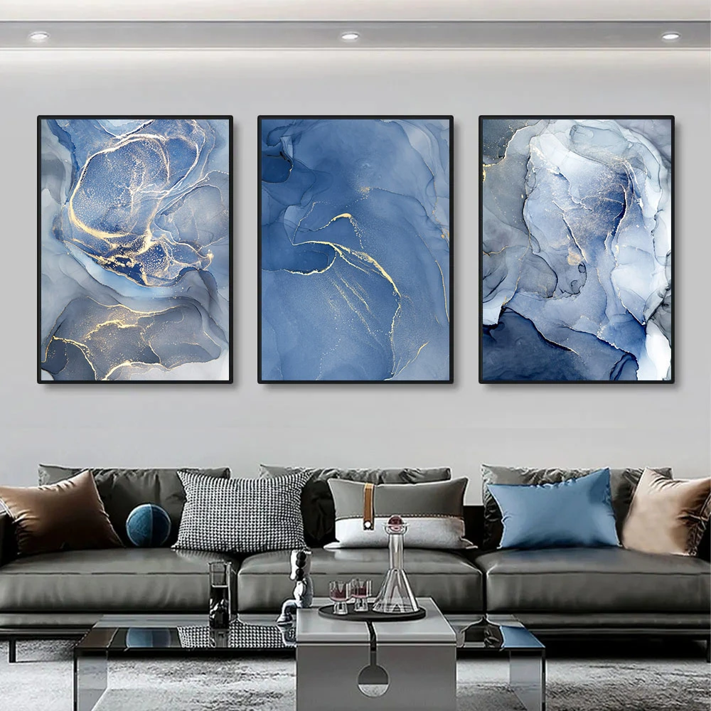 

Modern Abstract Gold Blue Marble Canvas Painting Wall Art Print Nordic Posters And Prints Wall Pictures Luxury Living Room Decor