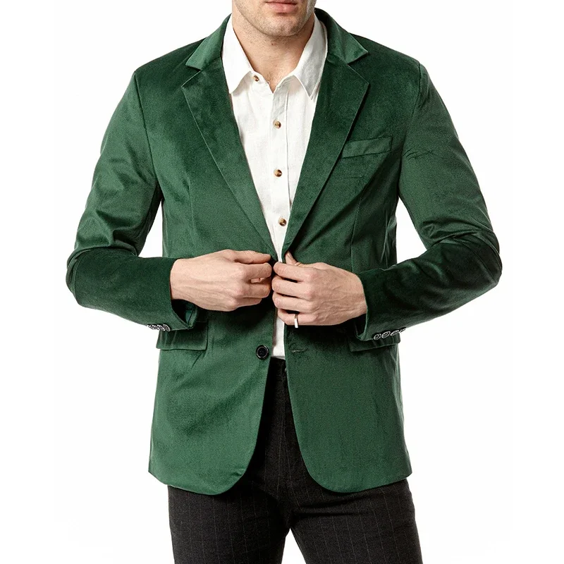 

Green Velvet Blazer Jacket Men 2023 Autumen New Single Breasted Notched Lapel Dress Blazers Mens Solid Color Sports Coat Male