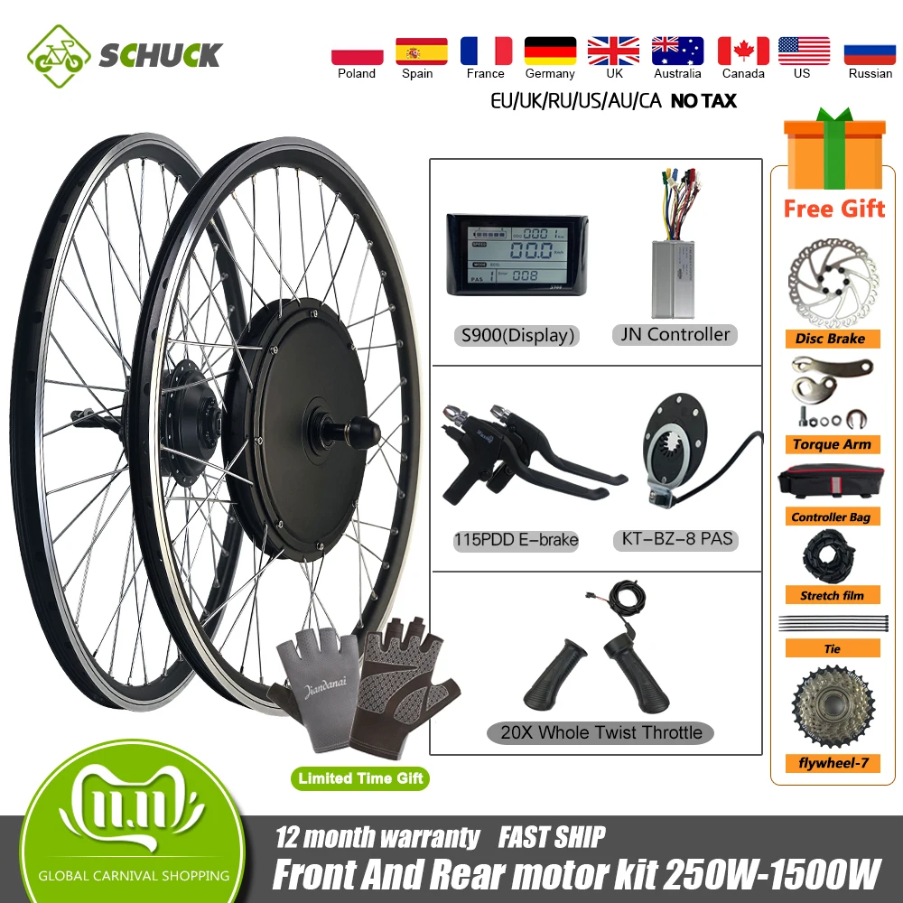 

Electric Bicycle 36V 250W 350W 500W 48V 1000W 1500W Front Rear Brushless Wheel hub motor With S900 Display Ebike Conversion Kit