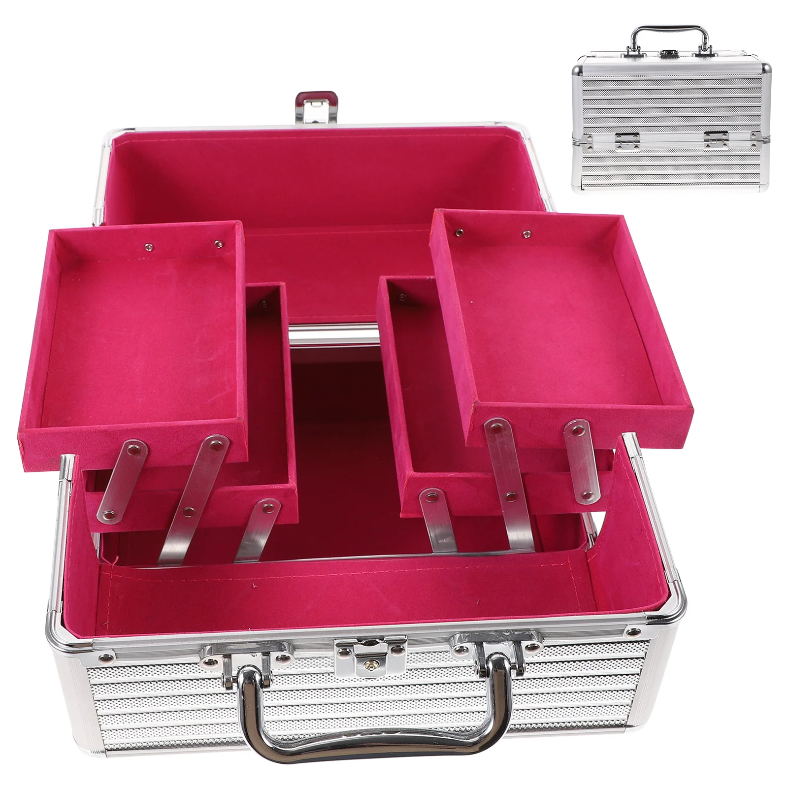 

Cosmetics Box Makeup Train Case Aluminum Alloy Portable Cosmetics Box Adjustable- 6 Trays Cases Makeup Storage Organizer Box (