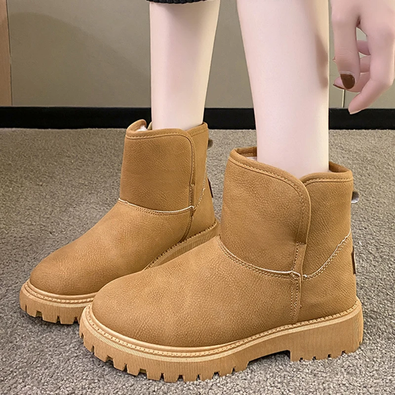 

Женские короткие ботинки из ПУ кожи, теплые водонепроницаемые ботильоны на нескользящей подошве, с плюшевой подкладкой, зимний сезон 2024