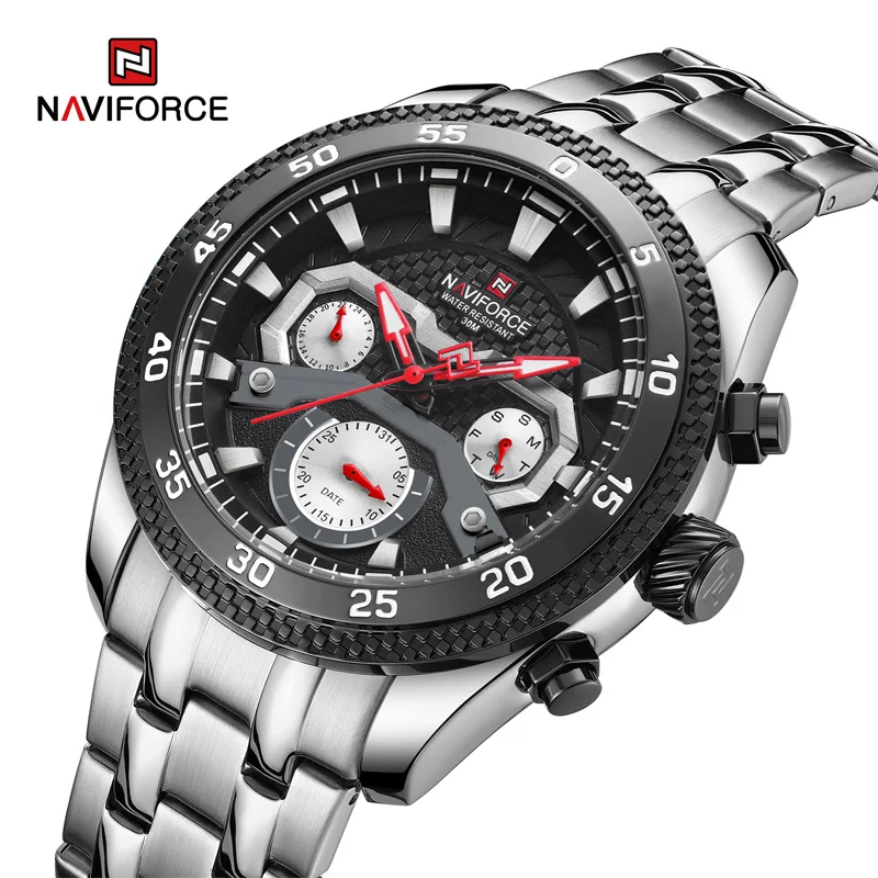 

NAVIFORCE Men Watch Business Luxury Waterproof Stainless Steel Strap Quartz Wristwatch Chronograph Date Week Clock Reloj Hombre