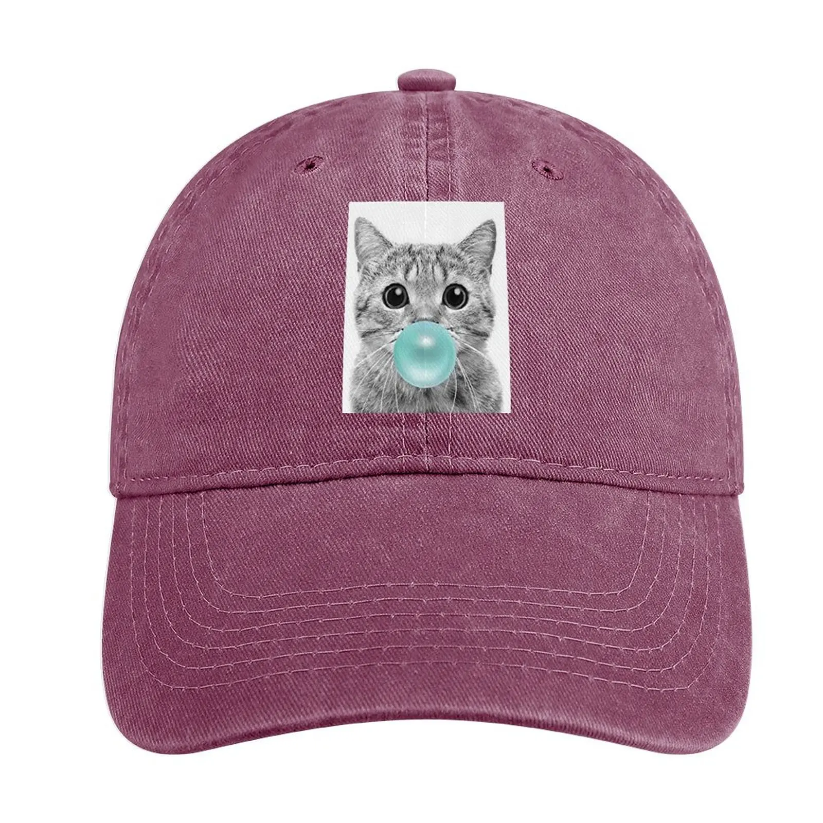 

Cat Chewing Blue Bubble Gum Cowboy Hat Thermal Visor summer hats Women'S Cap Men'S