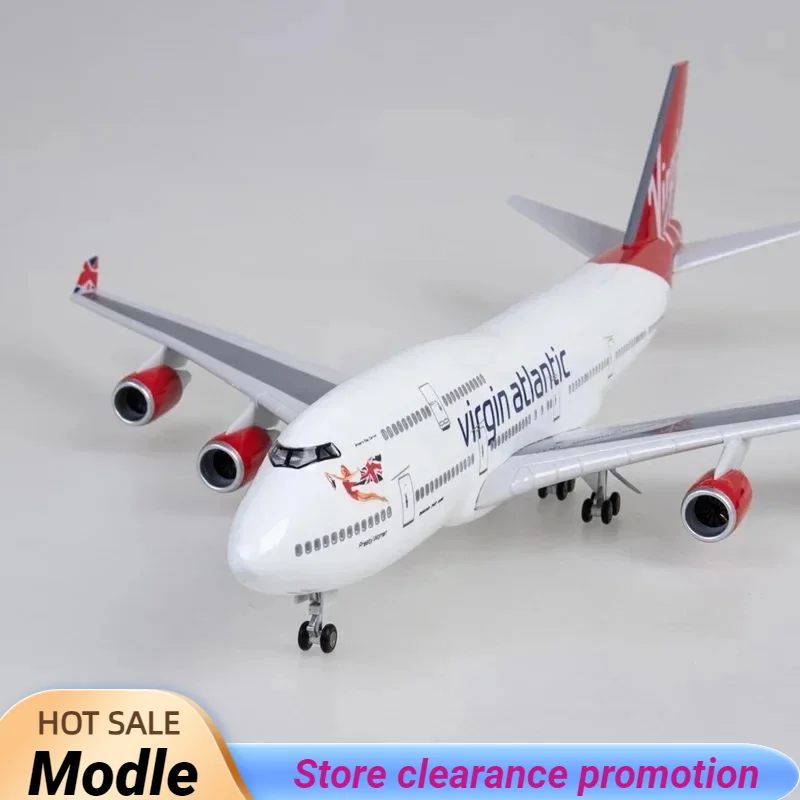 

New 47CM Atlantic 747 Plane Model Toy B747 Aircraft British Airline Model W Light and Wheel Landing Gear Diecast Resin Toy Decor