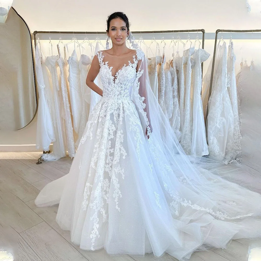 Specail Design Illusion Lace Applique Primcess Wedding Dresses Sweep Train Custom Made Women 2025 Vestido De Noival
Specail Design Illusion Lace Applique Primcess Wedding Dresses Sweep Train Custom Made Women 2025 Vestido De Noival