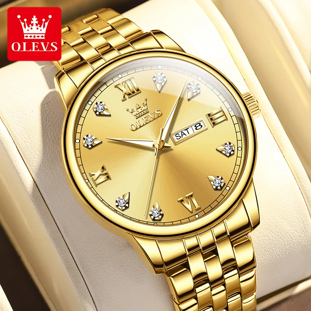 

OLEVS Simple Luxury Quartz Wristwatch Diamond Dial Date Week for Man and Women Watch Waterproof Luminous Couple Watches