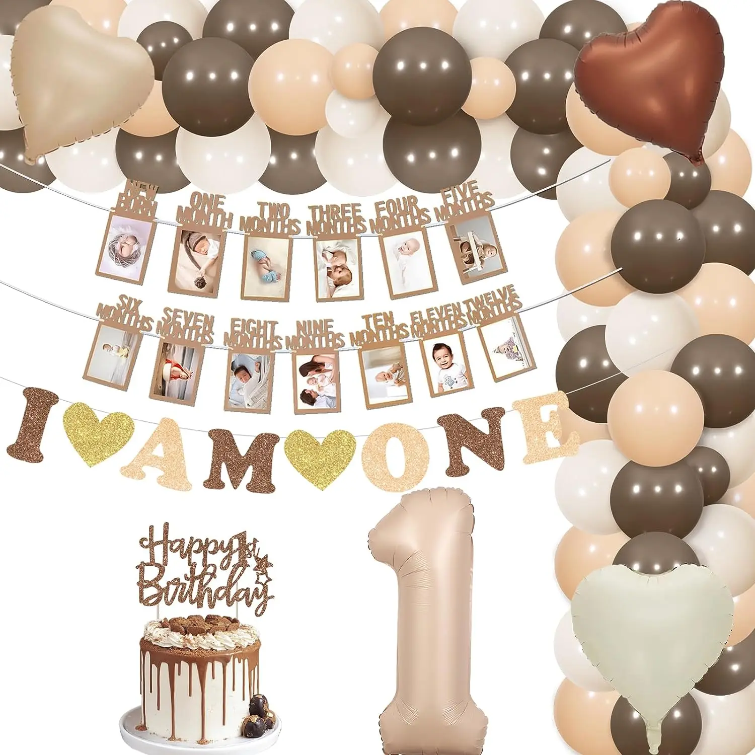 Boho 1st Birthday Party Decorations, Brown and Beige Balloon, Garland Kit, Monthly Photo Banner, I Am One Banner for Baby Boy an
Boho 1st Birthday Party Decorations, Brown and Beige Balloon, Garland Kit, Monthly Photo Banner, I Am One Banner for Baby Boy an