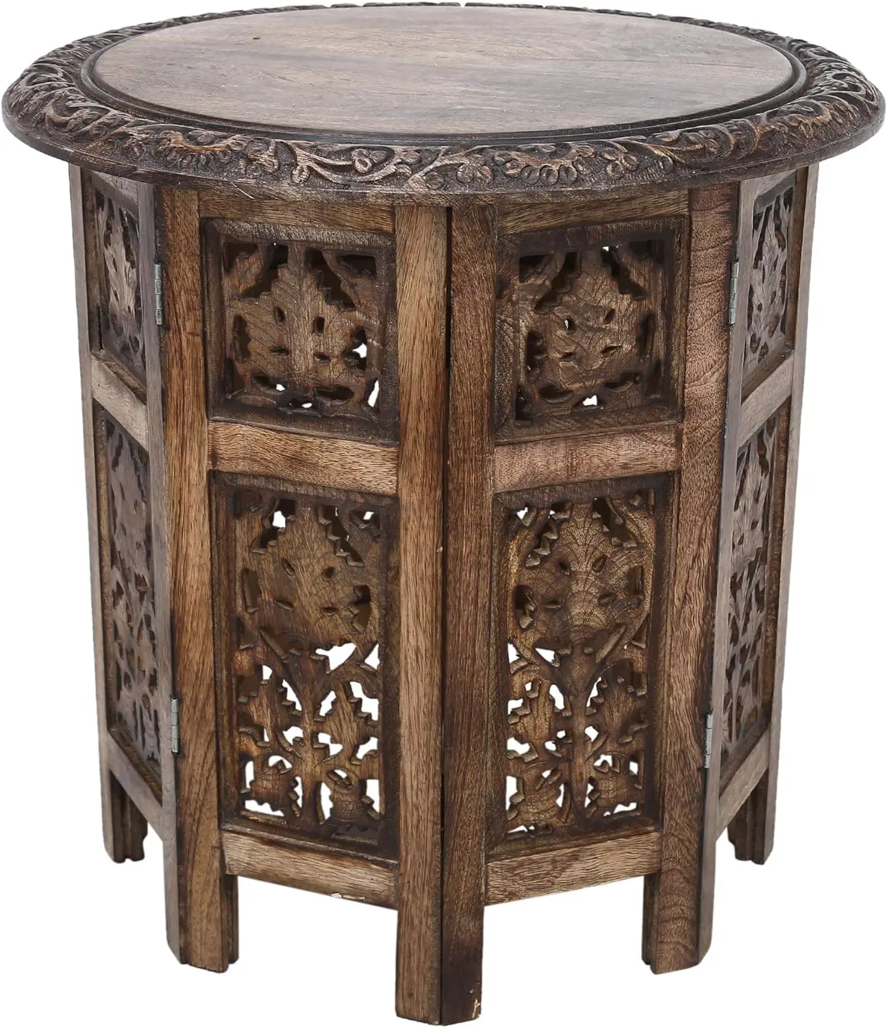 

Круглый журнальный столик в стиле бохо, резной комнатный деревянный боковой индейский декор, Маленький журнальный столик 18 дюймов, маленькая подставка