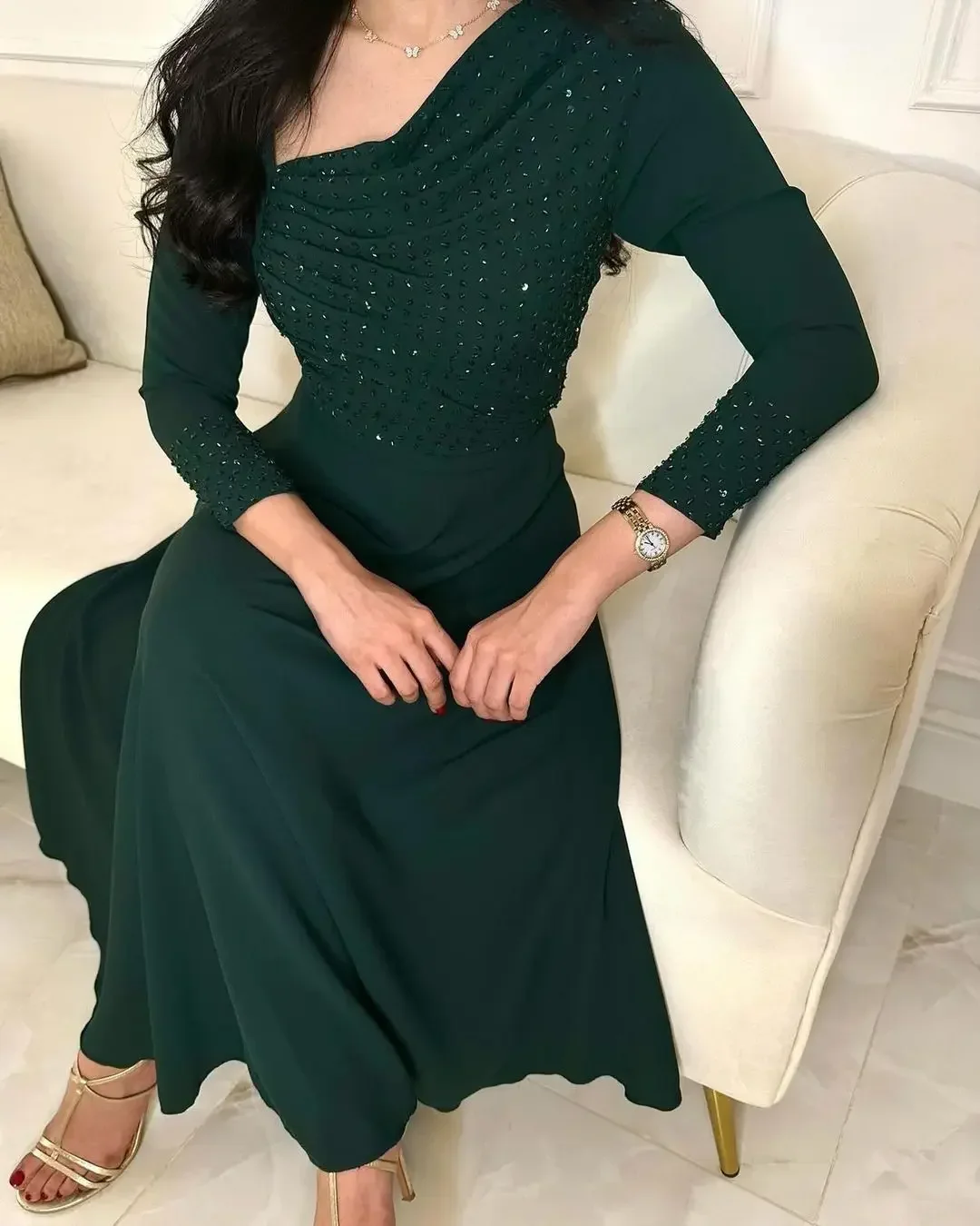 Scoggins Saudi Arabia Long Sleeves Prom Dresses One Shoulder Ankle Length Party Gowns Pleated Chiffon Beadings Evening Dresses
Scoggins Saudi Arabia Long Sleeves Prom Dresses One Shoulder Ankle Length Party Gowns Pleated Chiffon Beadings Evening Dresses