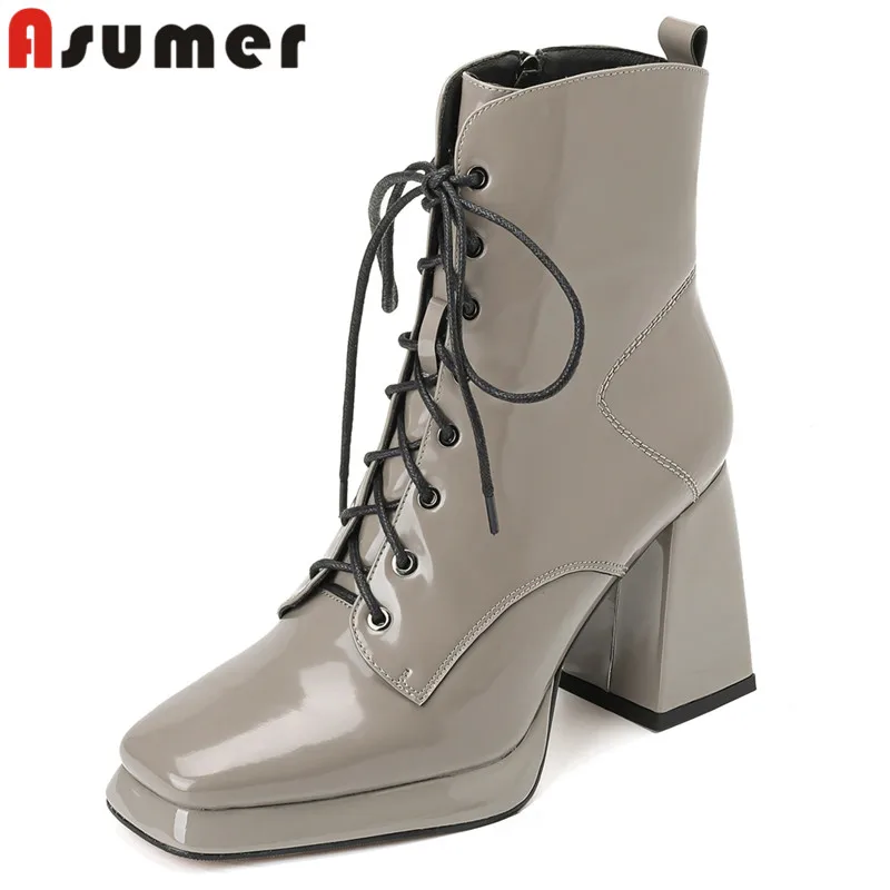 ASUMER 2024 New Genuine Leather Narrow Band Ankle Boots Ladies Square Toe Zipper Autumn Boots Thick High Heels Platform Boots
ASUMER 2024 New Genuine Leather Narrow Band Ankle Boots Ladies Square Toe Zipper Autumn Boots Thick High Heels Platform Boots