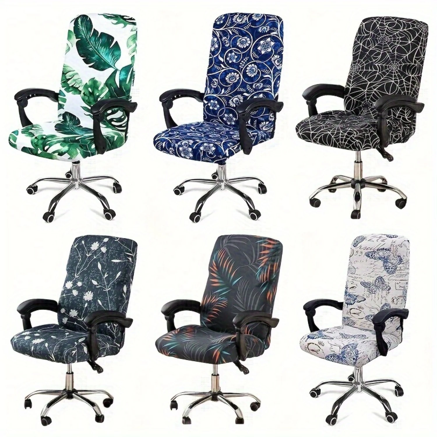 

1pc Office Chair Cover With Durable Zipper, Printed Washable Stretchable Desk Chair Cover, High Back Computer Chair Cover, Offic