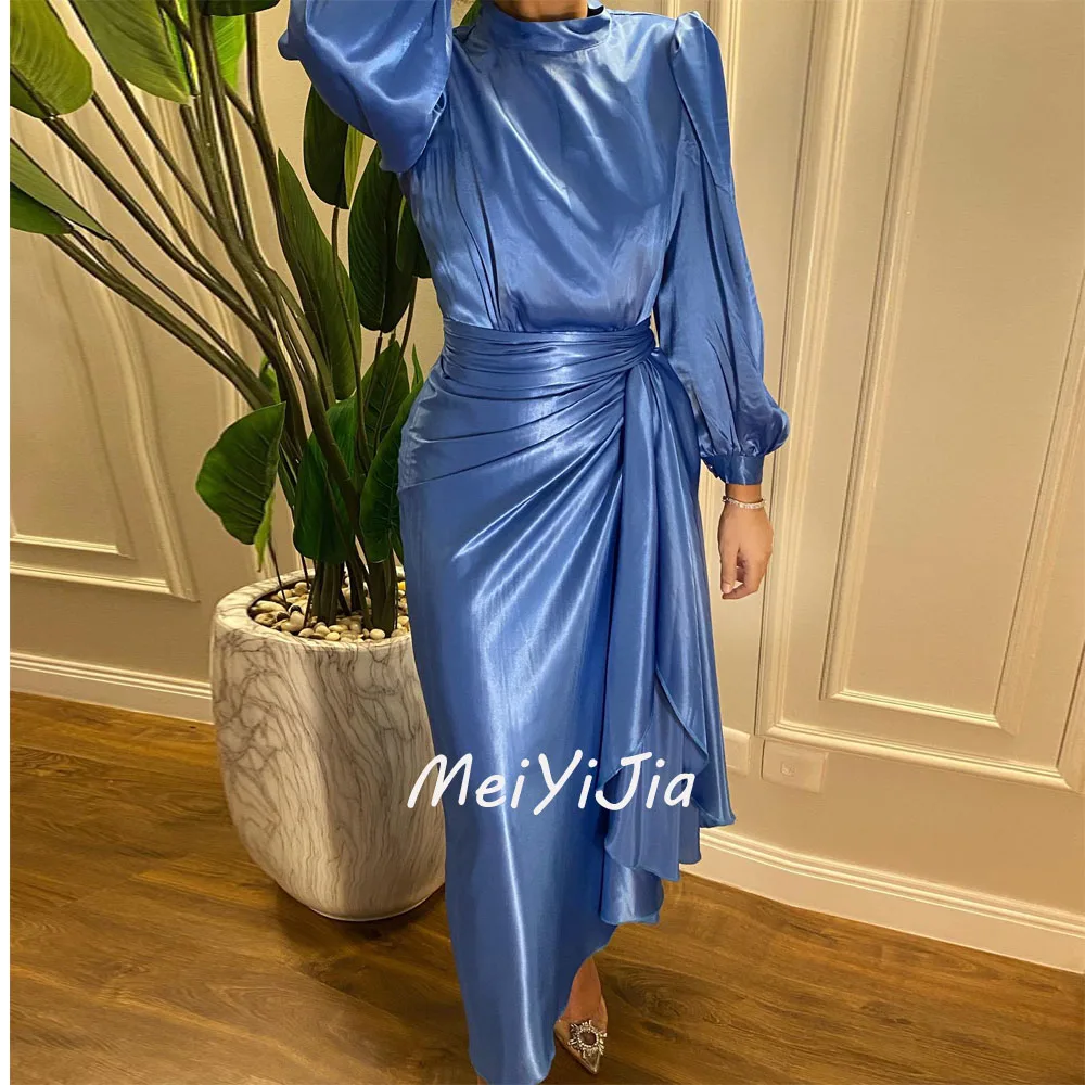 

Meiyijia Evening Dress Scoop Neckline Satin Ankle-Length Ruffle Saudi Arabia Sexy Evening Birthday Club Outfits Summer 2024