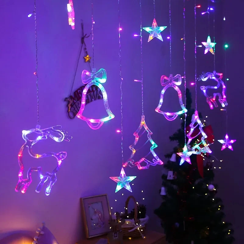 

Рождественская гирлянда-занавеска, 3,5 м, светодиодная лампа-гирлянда со звездами, сказочные огни, праздничное украшение для свадебной вечеринки, новогодний декор