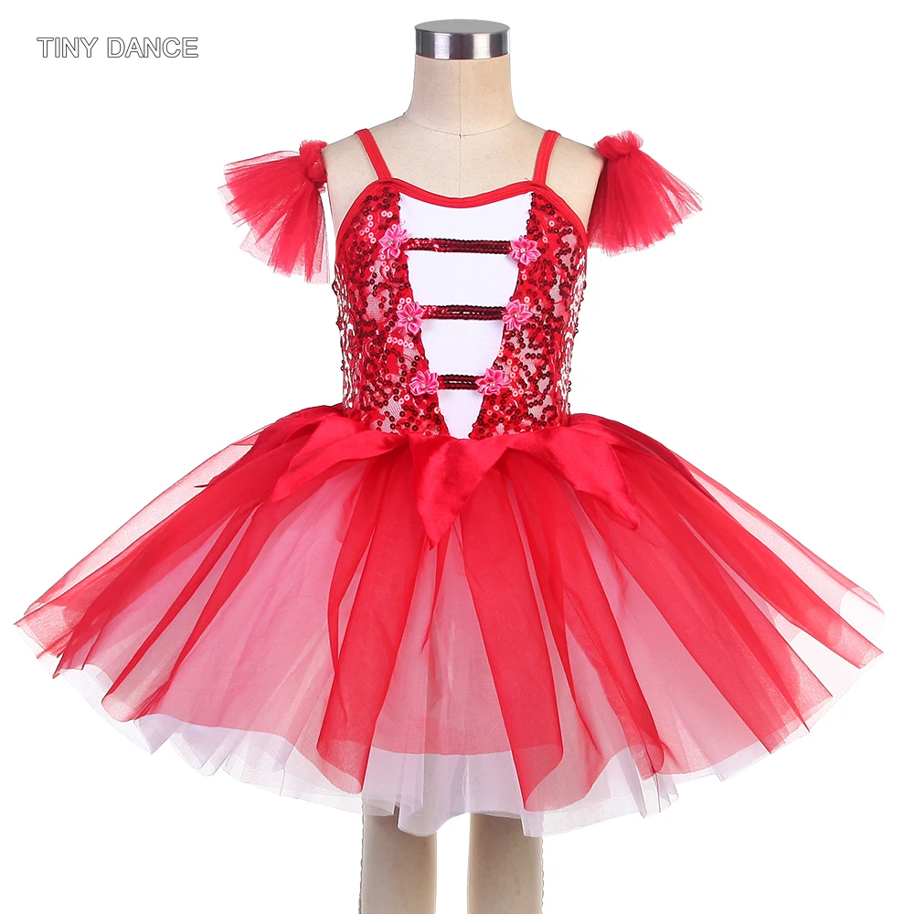 

Girls Ballet Tutu Skirt Red Sequin Spandex Bodice Red Tutu Dancing Dress Children and Women Ballerina Dance Costume Stage Wear