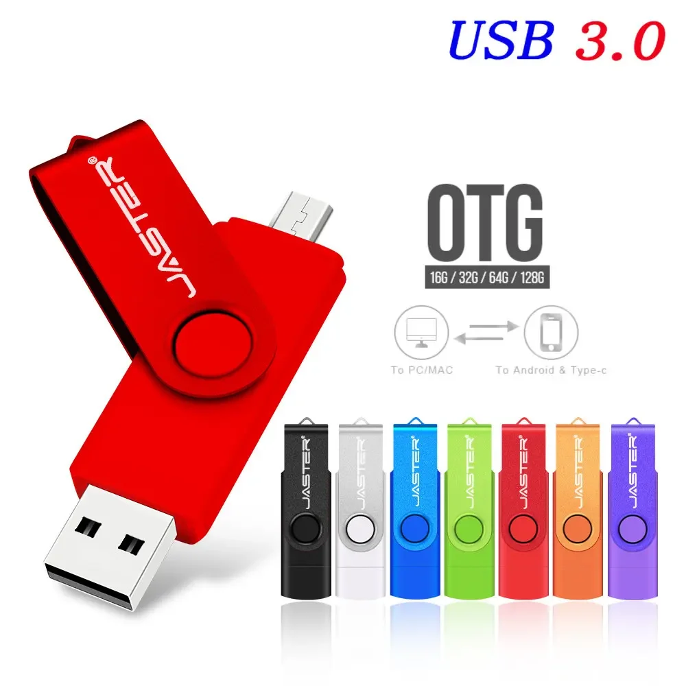 

JASTER 2 in 1 USB 3.0 Flash Drives 128GB OTG Waterproof High Speed Memory Stick 64GB Free Key Chain Pen Drive USB Stick 32GB