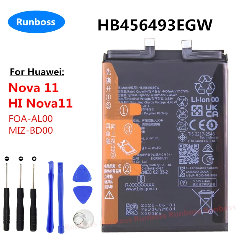 

4500mAh HB456493EGW Original High Quality Battery For Huawei HI Nova 11 MIZ-BD00, Nova11 FOA-AL00 Replacement Phone Battery